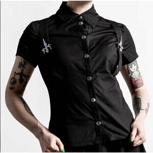 Killstar To the Nines Black Button Up Shirt Gothic Metal Accents Women's Small